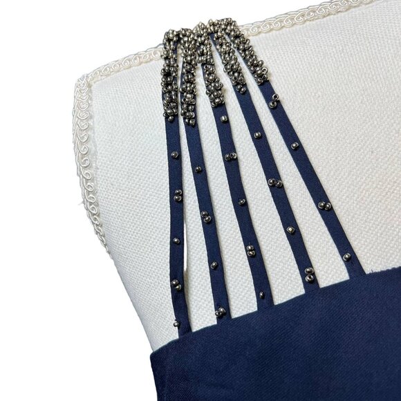 Halston Heritage NWT Navy Chiffon Sheath Dress Beaded Strap Sz 2 Mother of Bride - Picture 7 of 9